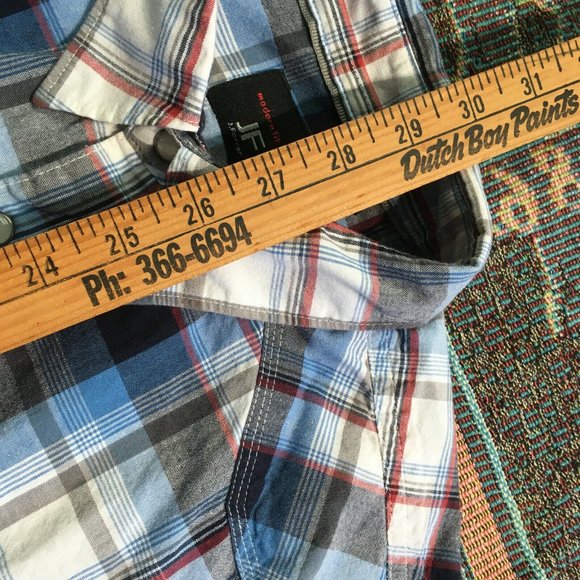 #64 J. Ferrar snap button Plaid cowboy bullrider Large Two Pockets rugged - Picture 4 of 8